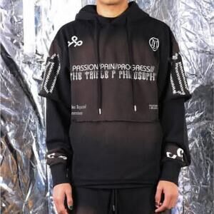 Live Mechanics NEW LM 2FER HOODIE Men's Large Distressed Streetwear Black